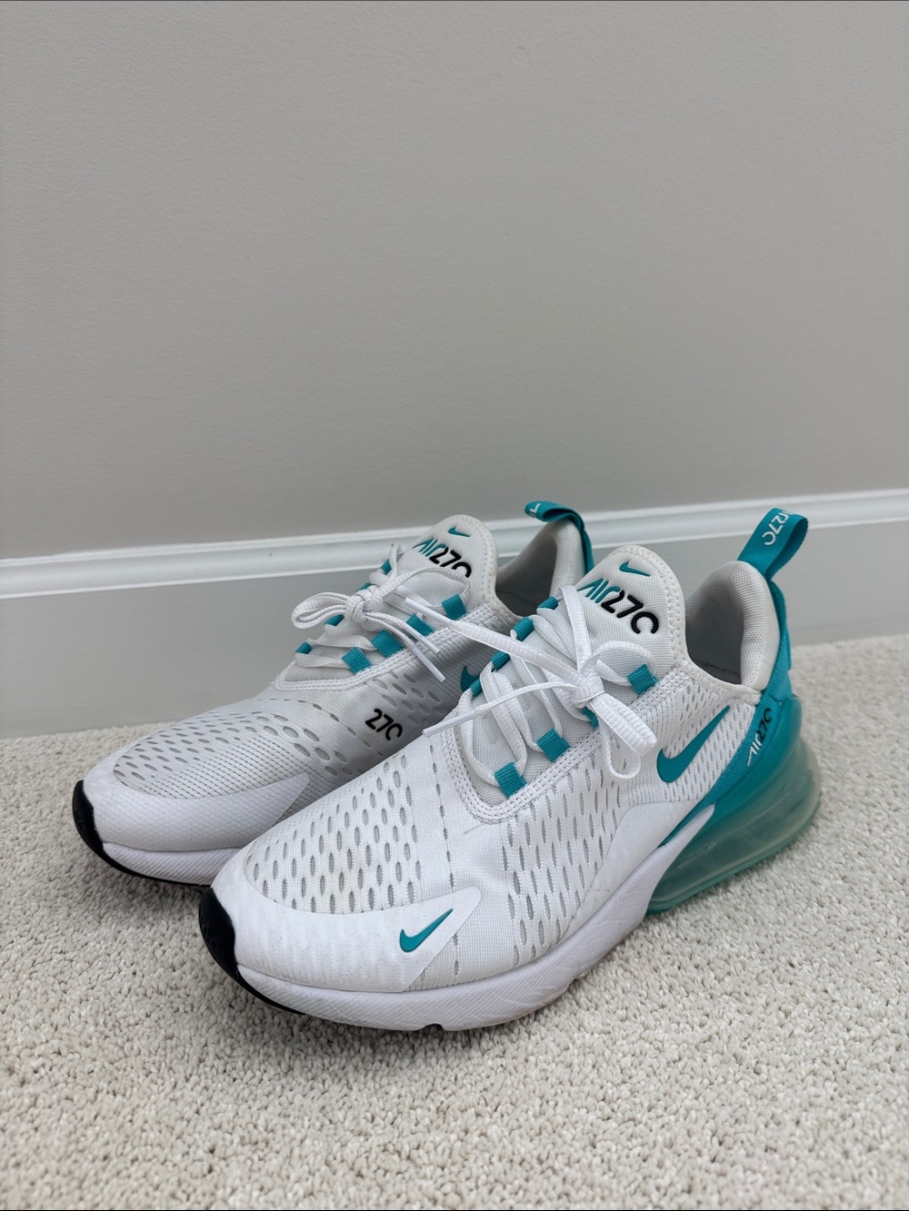 Nike Women’s White and Teal Air Max 270 Sneakers